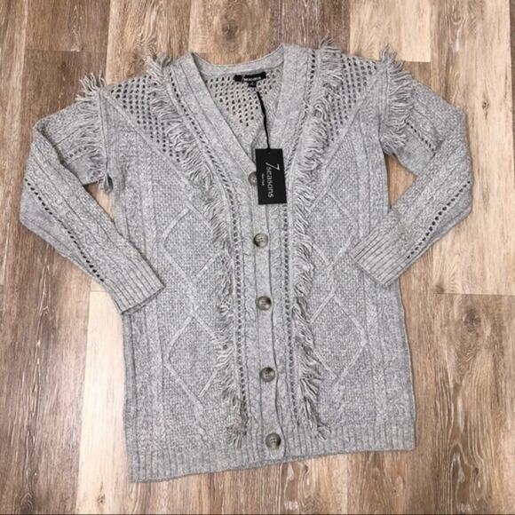 7 Seasons Fringe Detail Cardigan Silver Gray Medium NWT - Picture 3 of 8